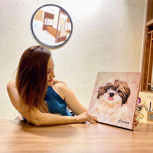 Beautiful Girl With Shihtzu Dog's Cute Digital Portrait Painting